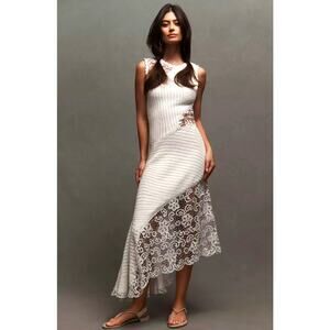 Anthropologie Dress Medium Crochet Lace Sleeveless Knit Sweater Midi Ivory NWT